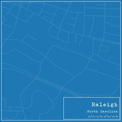 Blueprint US city map of Raleigh, North Carolina.