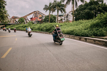 street motorbike hanoi vietnam - obrazy, fototapety, plakaty