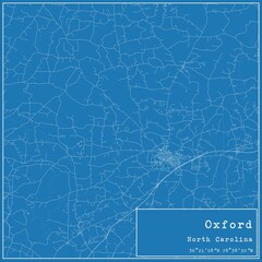 Blueprint US city map of Oxford, North Carolina.