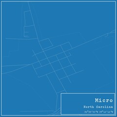 Blueprint US city map of Micro, North Carolina.