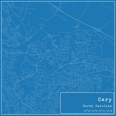 Blueprint US city map of Cary, North Carolina.