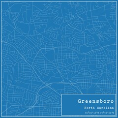 Blueprint US city map of Greensboro, North Carolina.