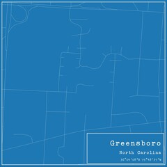 Blueprint US city map of Greensboro, North Carolina.