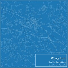 Blueprint US city map of Clayton, North Carolina.