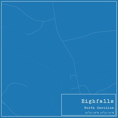 Blueprint US city map of Highfalls, North Carolina.