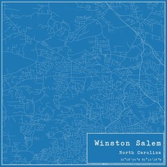 Blueprint US city map of Winston Salem, North Carolina.