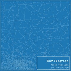 Blueprint US city map of Burlington, North Carolina.