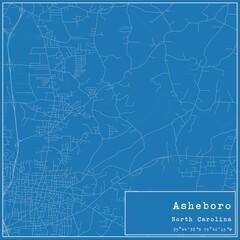Obraz premium Blueprint US city map of Asheboro, North Carolina.