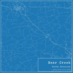 Blueprint US city map of Bear Creek, North Carolina.