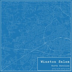 Blueprint US city map of Winston Salem, North Carolina.