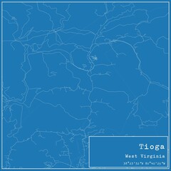 Fototapeta premium Blueprint US city map of Tioga, West Virginia.