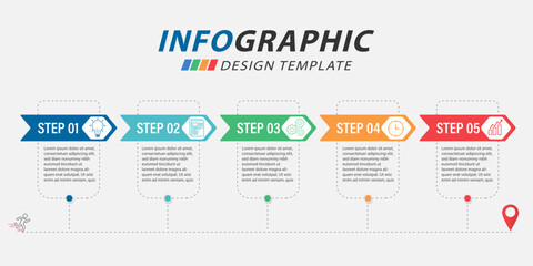 Timeline Creator infographic template. 5 Step timeline journey, calendar Flat simple infographics design template. presentation numbers. Business concept with 5 options vector illustration.