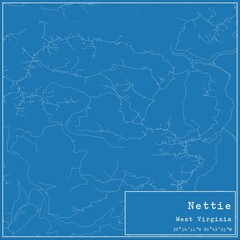 Fototapeta premium Blueprint US city map of Nettie, West Virginia.