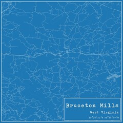 Blueprint US city map of Bruceton Mills, West Virginia.