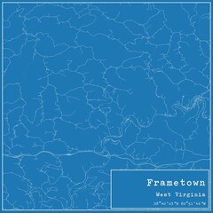 Blueprint US city map of Frametown, West Virginia.