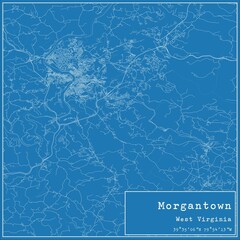 Blueprint US city map of Morgantown, West Virginia.