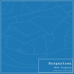 Blueprint US city map of Morgantown, West Virginia.