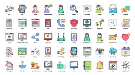 Social Media Line Color Iconset Internet Network Filled Outline Icon Bundle