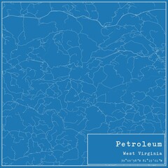 Blueprint US city map of Petroleum, West Virginia.