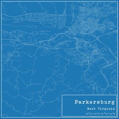Blueprint US city map of Parkersburg, West Virginia.