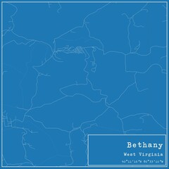 Fototapeta na wymiar Blueprint US city map of Bethany, West Virginia.