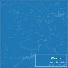 Blueprint US city map of Charmco, West Virginia.