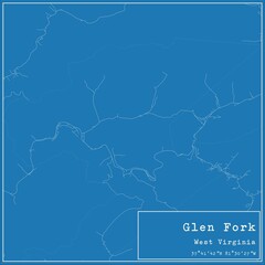 Blueprint US city map of Glen Fork, West Virginia.