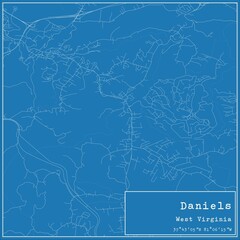 Blueprint US city map of Daniels, West Virginia.