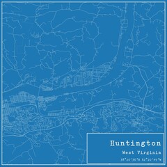 Obraz premium Blueprint US city map of Huntington, West Virginia.