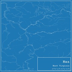 Blueprint US city map of Man, West Virginia.