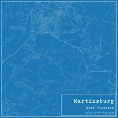 Blueprint US city map of Martinsburg, West Virginia.