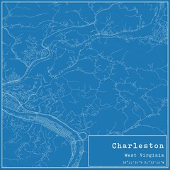 Blueprint US city map of Charleston, West Virginia.