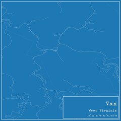 Obraz premium Blueprint US city map of Van, West Virginia.
