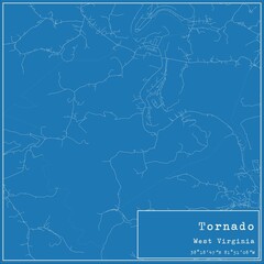 Blueprint US city map of Tornado, West Virginia.