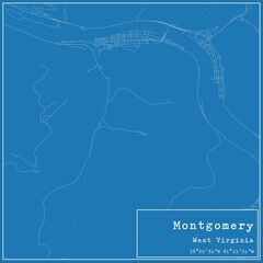 Blueprint US city map of Montgomery, West Virginia.