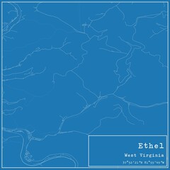 Blueprint US city map of Ethel, West Virginia.