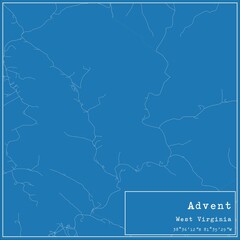 Blueprint US city map of Advent, West Virginia.