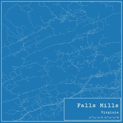 Blueprint US city map of Falls Mills, Virginia.
