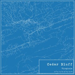 Blueprint US city map of Cedar Bluff, Virginia.