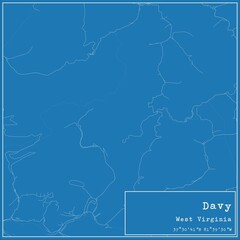 Blueprint US city map of Davy, West Virginia.