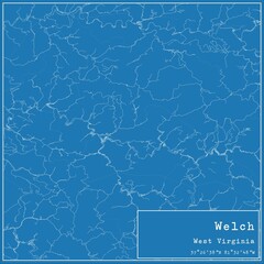 Blueprint US city map of Welch, West Virginia.