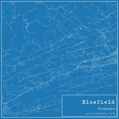 Blueprint US city map of Bluefield, Virginia.