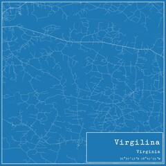 Blueprint US city map of Virgilina, Virginia.