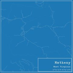Blueprint US city map of Matheny, West Virginia.