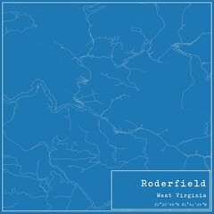 Blueprint US city map of Roderfield, West Virginia.