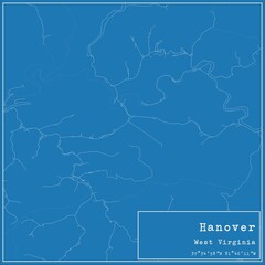 Blueprint US city map of Hanover, West Virginia.