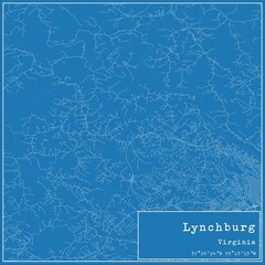 Blueprint US city map of Lynchburg, Virginia.