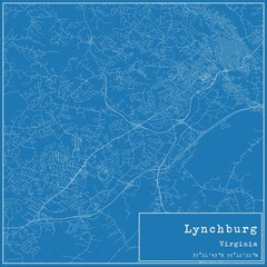 Blueprint US city map of Lynchburg, Virginia.
