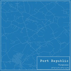 Blueprint US city map of Port Republic, Virginia.
