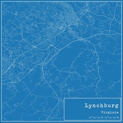 Blueprint US city map of Lynchburg, Virginia.